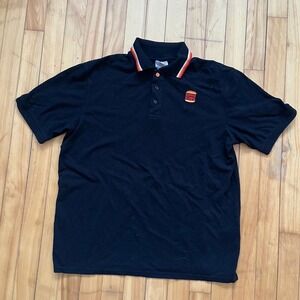 Burger King Unisex Crew Black Short Sleeve Polo Shirt with Logo Collar Size L